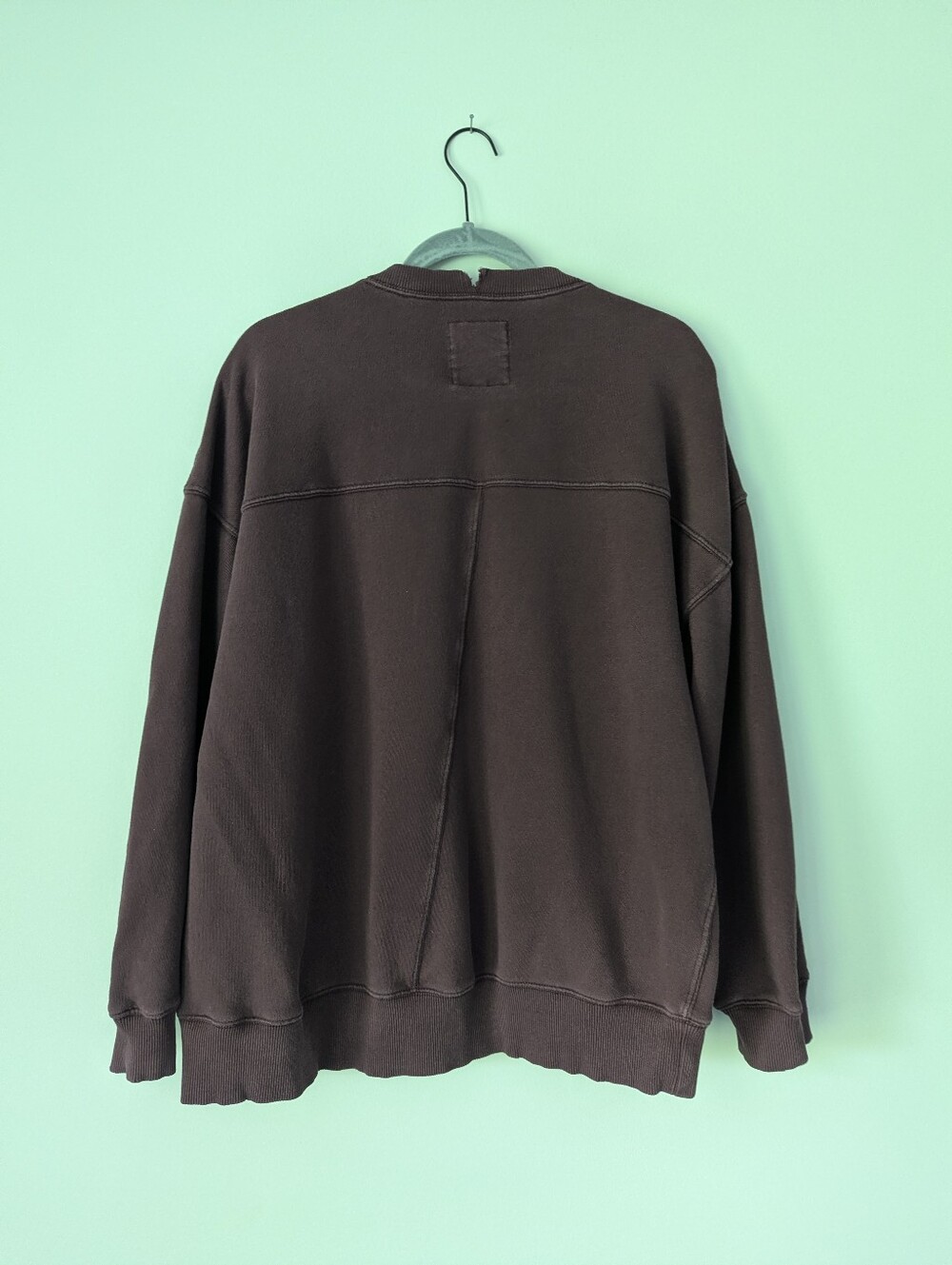 Aerie Oversized Crewneck Sweatshirt Distressed Cozy Maroon Relaxed Fit - Picture 3 of 8